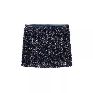ZARA Sequin Mini Skirt Blue Sparkly Party Skirt Size S